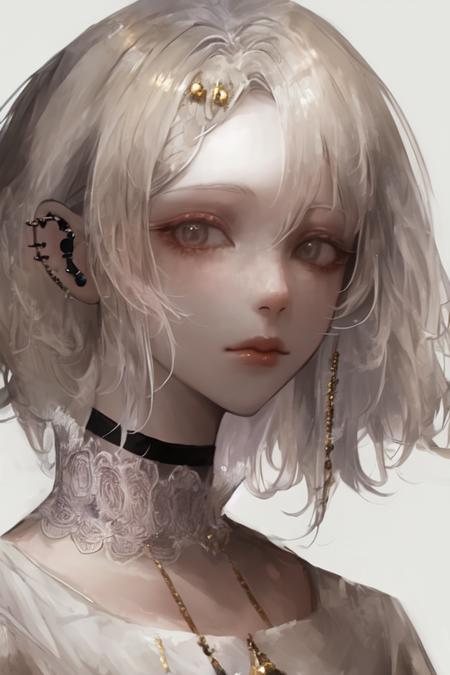 04957-2510484717-Pilyeon, short hair, looking at viewer, choker, necklace, piercing, white background, simple background, grey hair, ear piercing.png